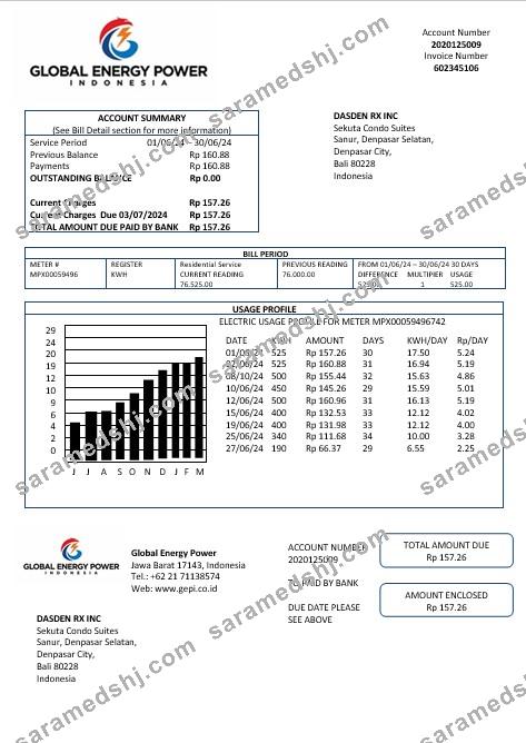 Indonesia Global Energy Power business utility bill template in Word and PDF format